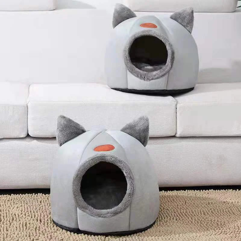 Plush Cat & Small Dog Cave Bed with Ears