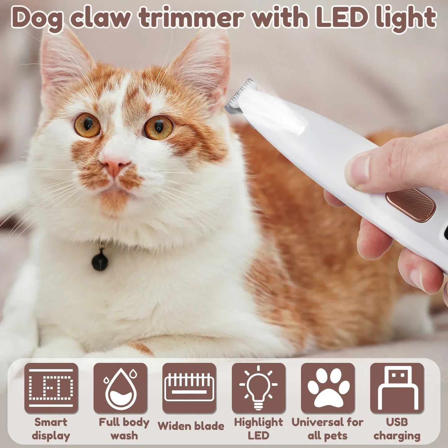 Waterproof Pet Hair Trimmer with LED Display