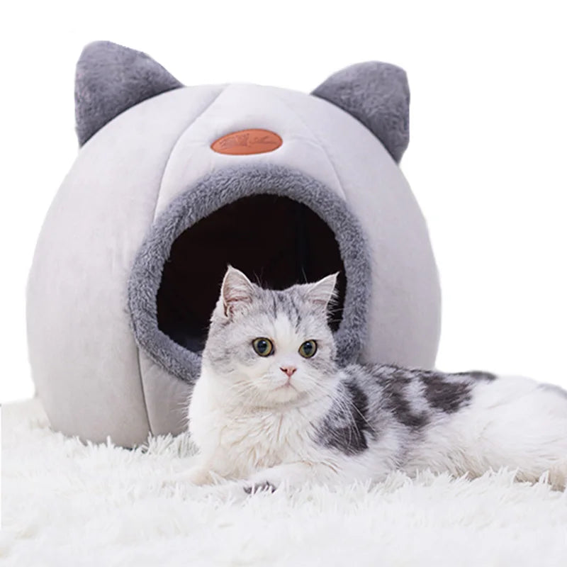 Plush Cat & Small Dog Cave Bed with Ears