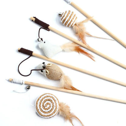 Feather Teaser Cat Wand with Bell & Chew Toy