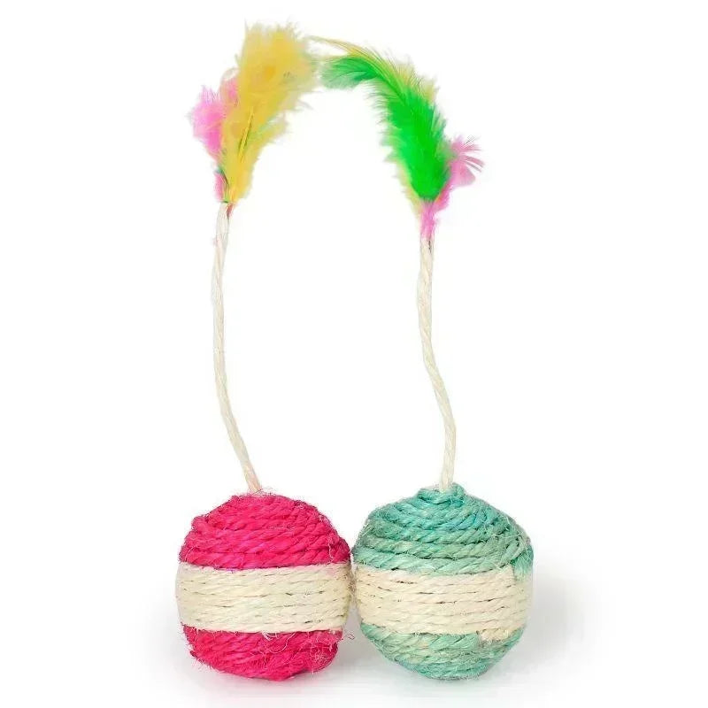 1PC Sisal Scratching Ball with Feathers