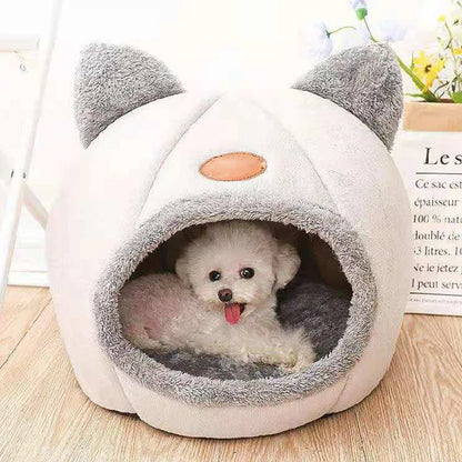 Plush Cat & Small Dog Cave Bed with Ears