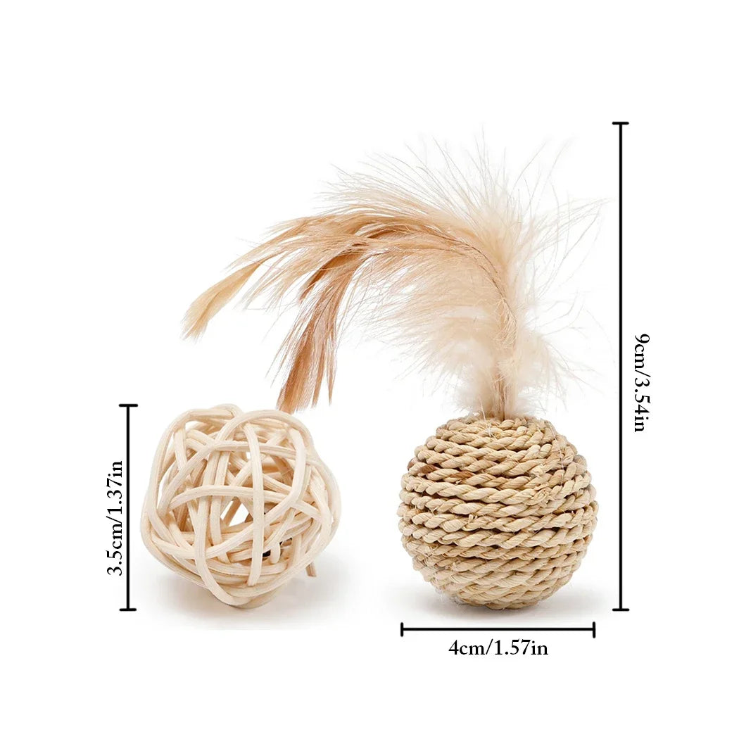 2pcs Rattan Ball with Feathers & Bell