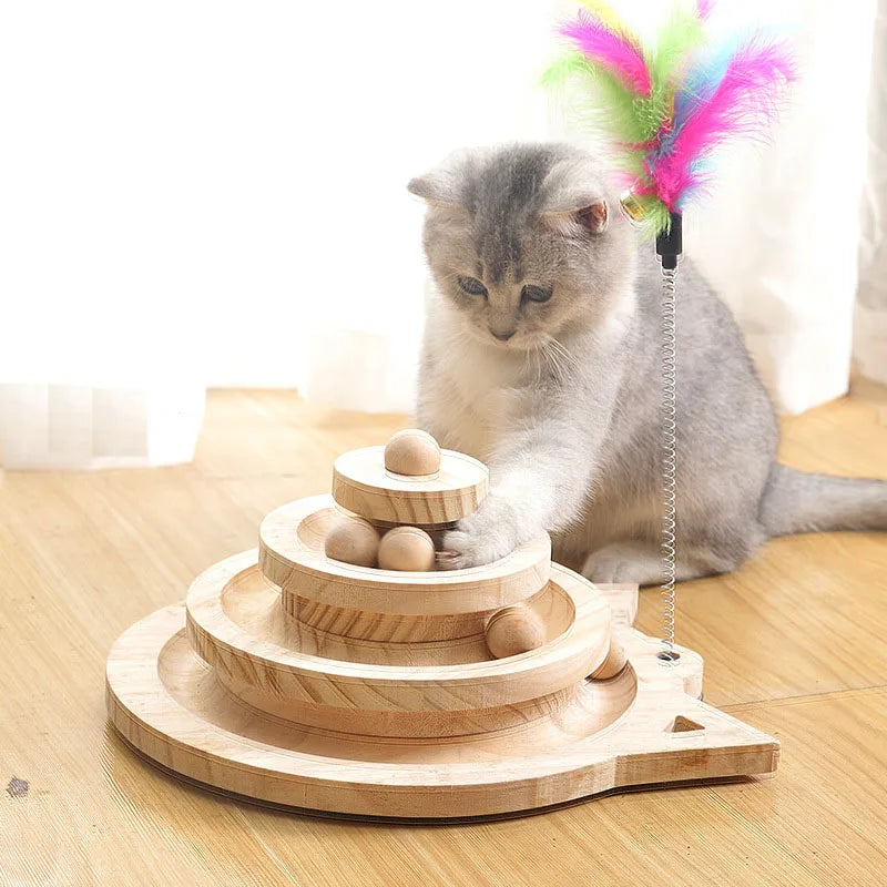 3 Levels Wooden Cat Toy Tower