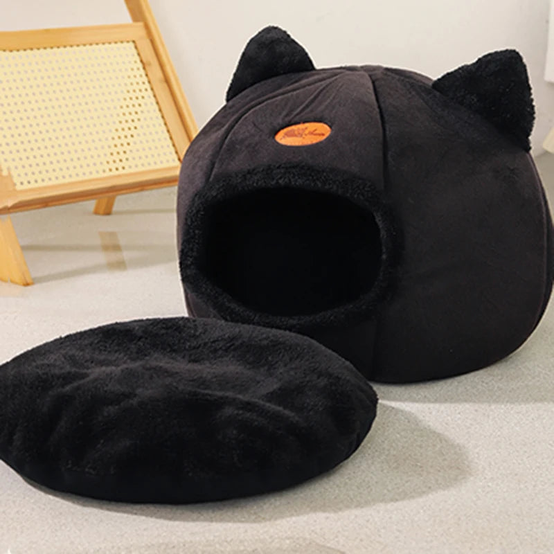 Plush Cat & Small Dog Cave Bed with Ears