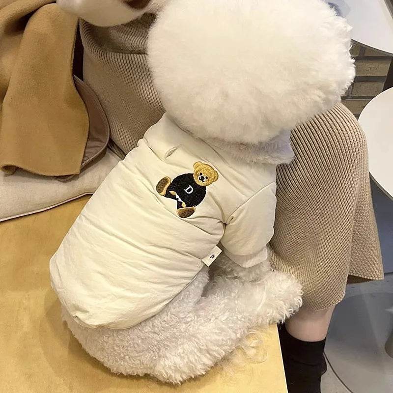 Aviator-Inspired Waterproof Dog Jacket with Teddy Bear Detail