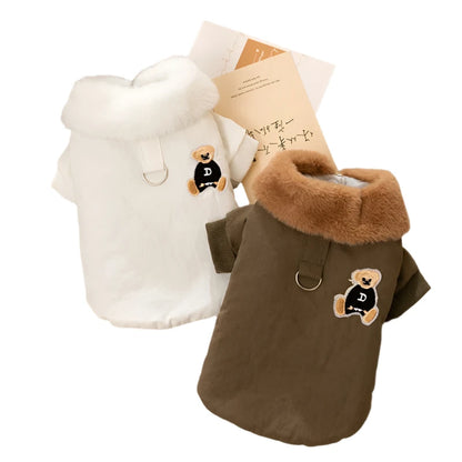 Aviator-Inspired Waterproof Dog Jacket with Teddy Bear Detail