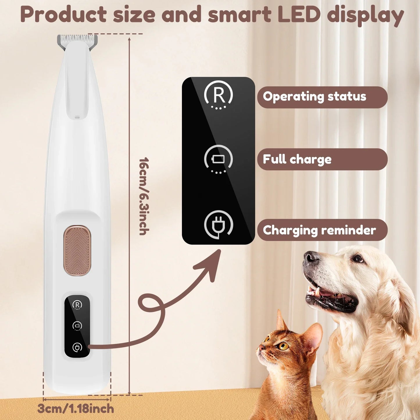 Waterproof Pet Hair Trimmer with LED Display