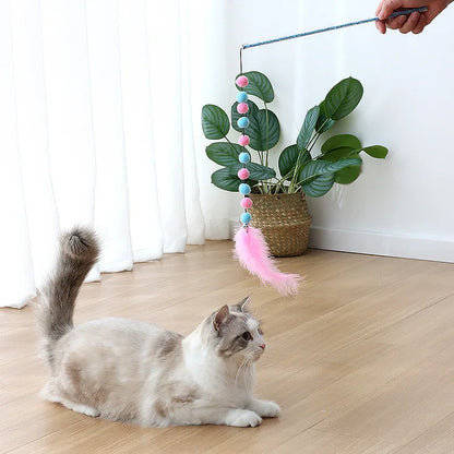 Feather Cat Teasing Stick with Multicolor Plush Ball