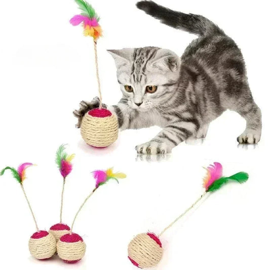 1PC Sisal Scratching Ball with Feathers